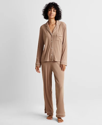 State of Day Women's 2-Pc. Packaged Ribbed Notched-Collar Pajamas Set Xs-3X, Created for Macy's