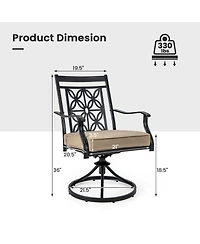 Slickblue 2 Pieces Patio Swivel Chairs with Blossom Pattern Backrest and Cushions-Black
