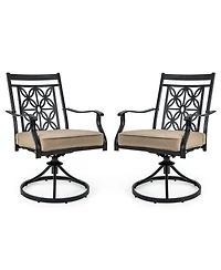 Slickblue 2 Pieces Patio Swivel Chairs with Blossom Pattern Backrest and Cushions-Black