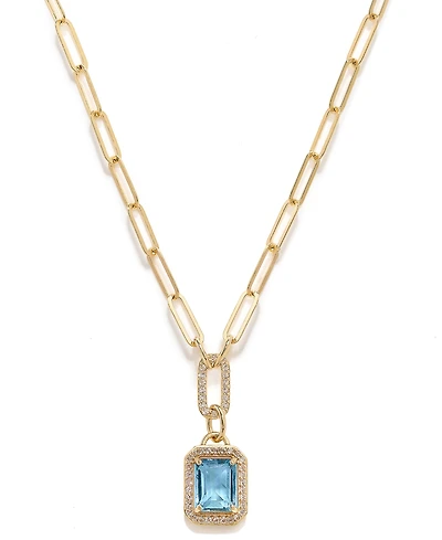 Citrine (2-1/5 ct. t.w.) & White Topaz (5/8 ct. t.w.) Framed Paperclip Link 18" Pendant Necklace in 14k Gold-Plated Sterling Silver (Also in Sky Blue