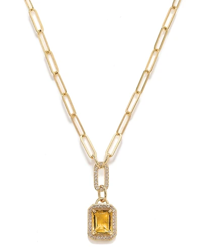 Citrine (2-1/5 ct. t.w.) & White Topaz (5/8 Framed Paperclip Link 18" Pendant Necklace 14k Gold-Plated Sterling Silver (Also Sky Blue