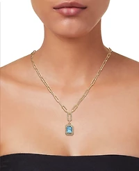 Citrine (2-1/5 ct. t.w.) & White Topaz (5/8 ct. t.w.) Framed Paperclip Link 18" Pendant Necklace in 14k Gold-Plated Sterling Silver (Also in Sky Blue