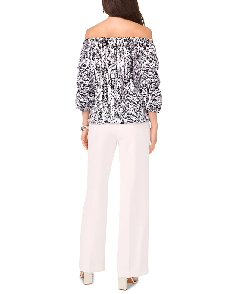 Vince Camuto Women's Printed Off-The-Shoulder Bubble 3/4-Sleeve Tie-Front Blouse