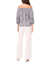 Vince Camuto Women's Printed Off-The-Shoulder Bubble 3/4-Sleeve Tie-Front Blouse