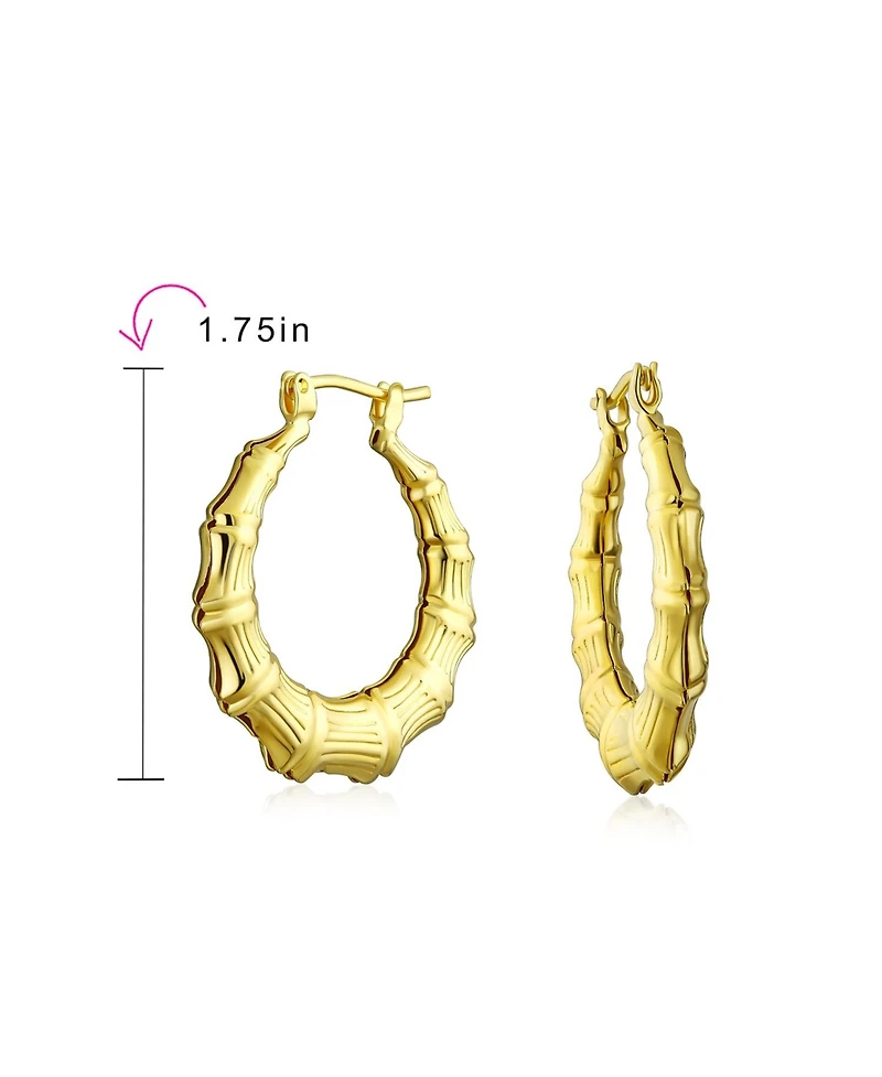 Bling Jewelry Light Weight Hollow Big Bamboo Hoop Earrings Gold Plated Brass Diameter 2 Inch
