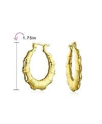 Bling Jewelry Light Weight Hollow Big Bamboo Hoop Earrings Gold Plated Brass Diameter 2 Inch