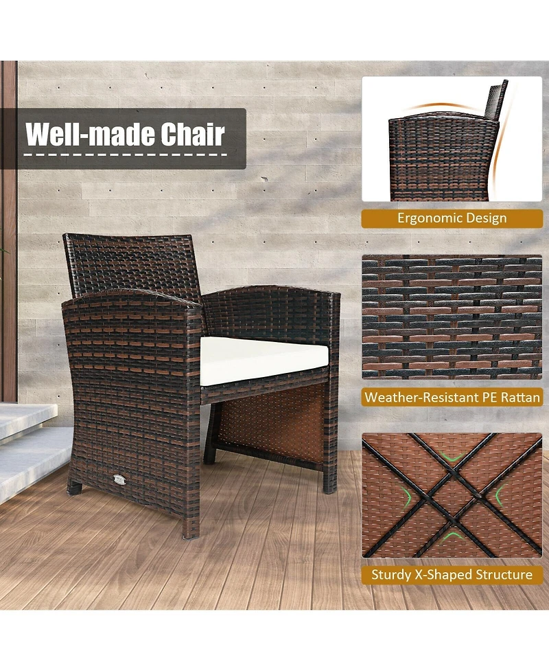 3 Pieces Pe Rattan Wicker Furniture Set with Cushion Sofa Coffee Table for Garden