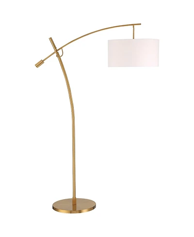 Possini Euro Design Raymond Modern Arc Floor Lamp 69" Tall Warm Gold Adjustable Boom Arm White Linen Drum Shade for Living Room Reading Office Ho