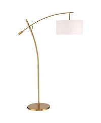 Possini Euro Design Raymond Modern Arc Floor Lamp 69" Tall Warm Gold Adjustable Boom Arm White Linen Drum Shade for Living Room Reading Office Ho