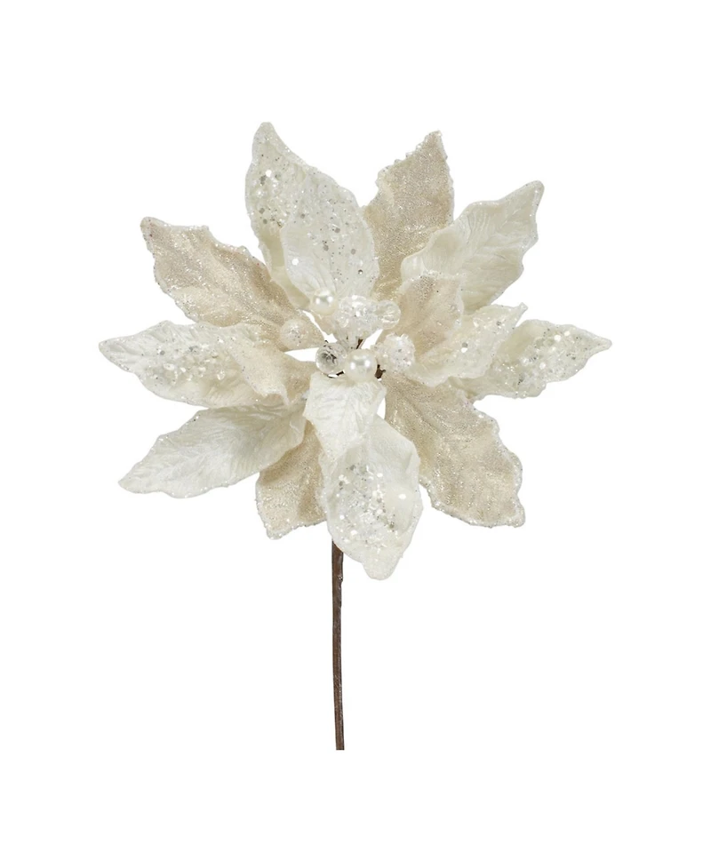 Slickblue Velvet PoinSetta Stem With Bead Accents (Set of 6)