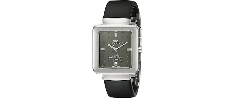 Gino Franco Men's Square Stainless Steel Case and Rubber Strap Watch