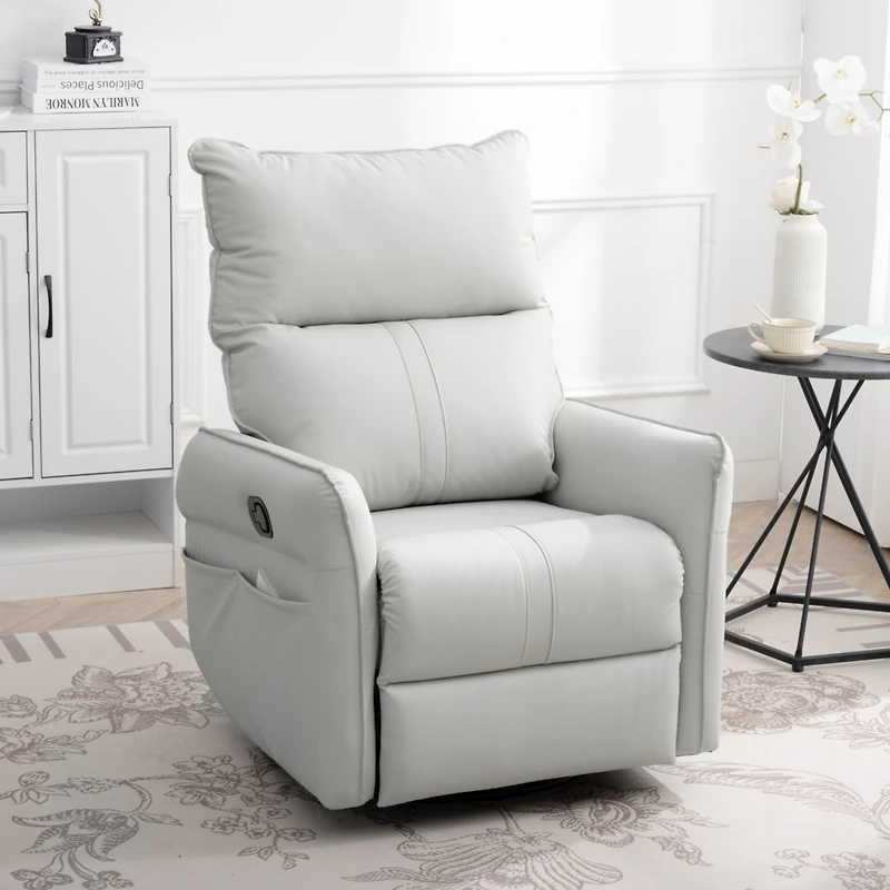 Simplie Fun Modern Gray Swivel Recliner Chair with Side Pocket
