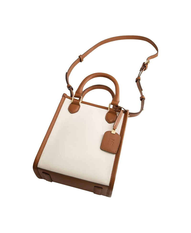 Solid Canvas North South Tote with Leather Trim