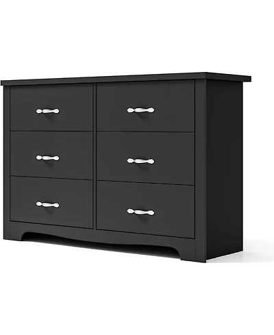 6 Drawer Dresser Black Wood Dresser with Deep Drawers Double Dresser for Bedroom