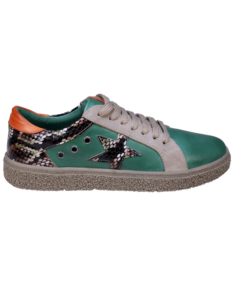 Cools 21 Women's Charlee Snakeskin Two-Tone Star Motif Lace Up Sneakers