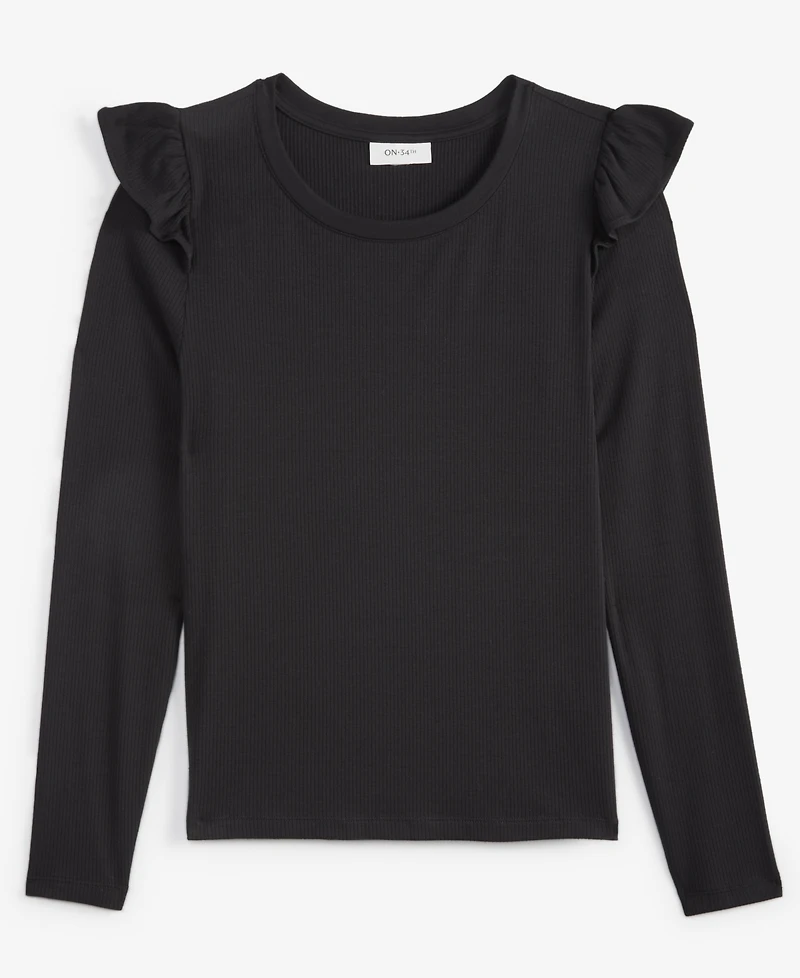On 34th Women's Ruffle-Trim Ribbed Long-Sleeve Top, Created for Macy's