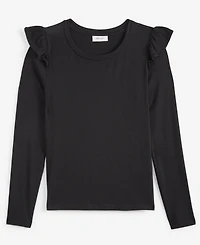 On 34th Women's Ruffle-Trim Ribbed Long-Sleeve Top, Created for Macy's