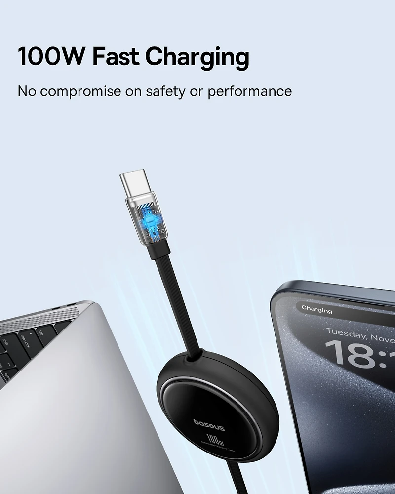 Baseus Usb C Cable Mini Retractable Charging Type-c to 100W 1m white