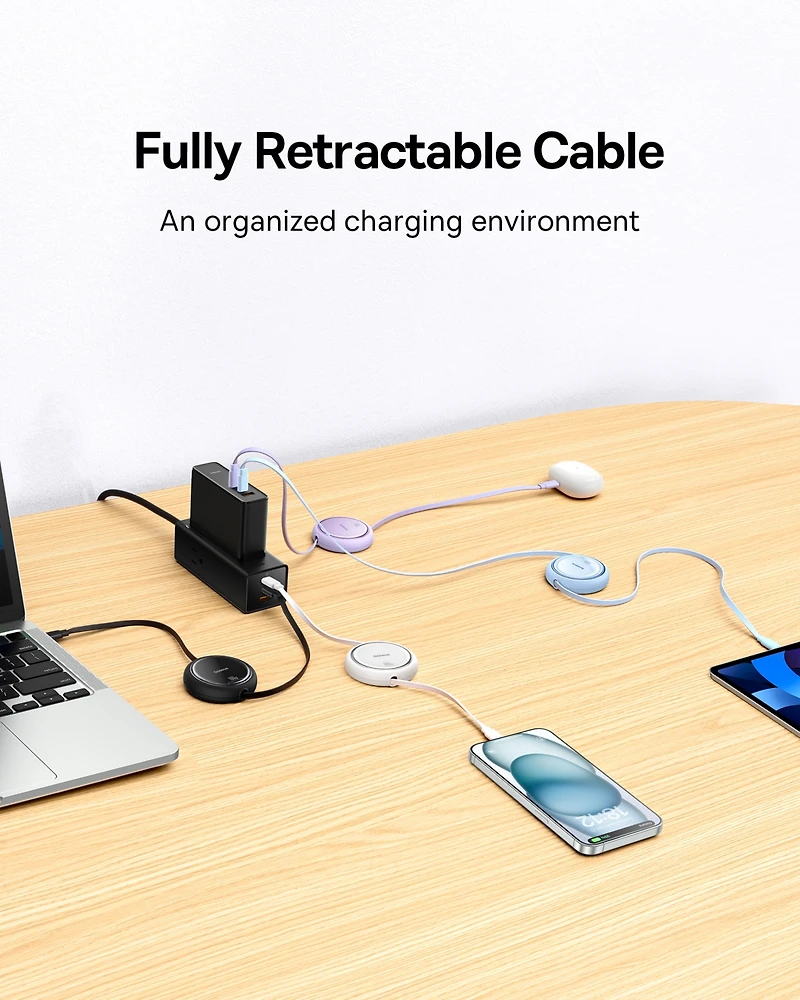 Baseus Usb C Cable Mini Retractable Charging Type-c to 100W 1m white