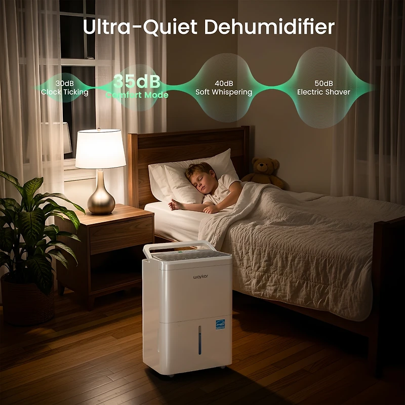 Waykar 2000 Sq. Ft 30 Pints Dehumidifier for Home & Basements with Continuous Drainage