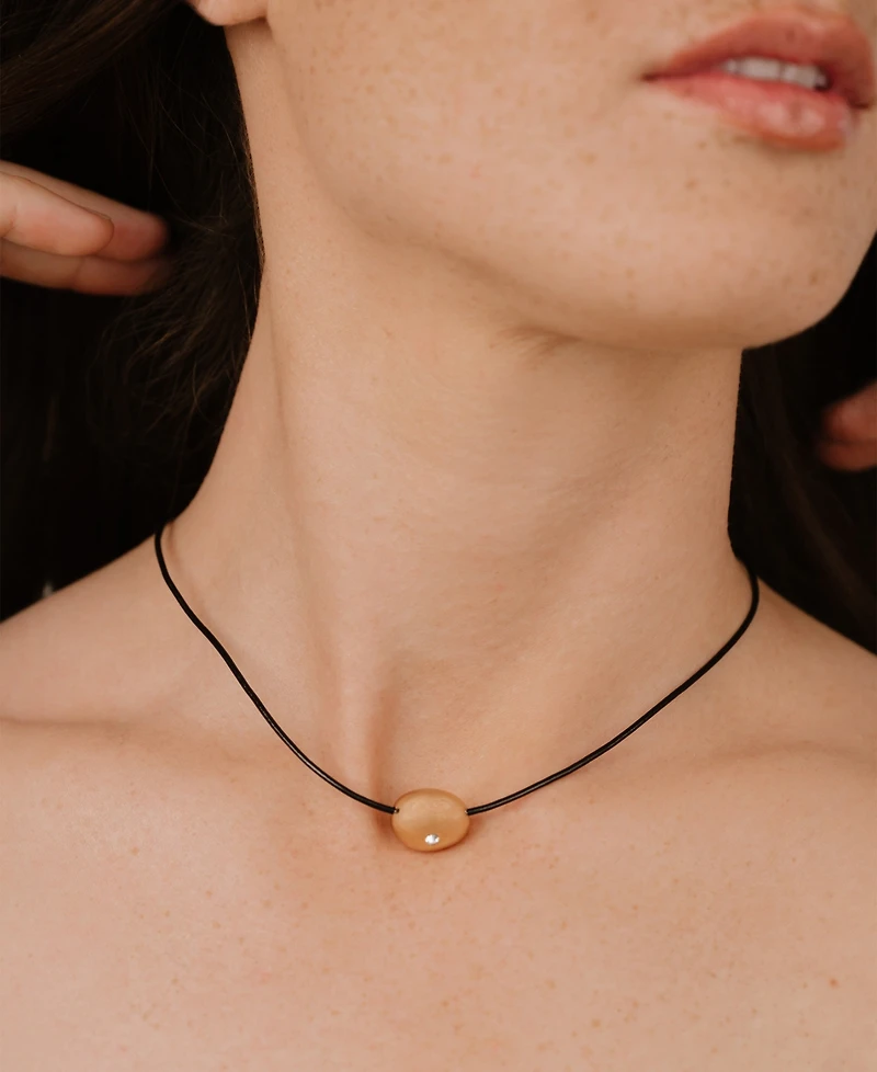 Ettika Single Crystal Polished Pebble Leather Pendant Necklace