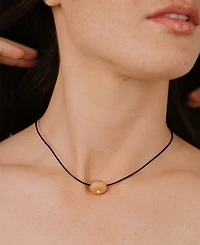 Ettika Single Crystal Polished Pebble Leather Pendant Necklace