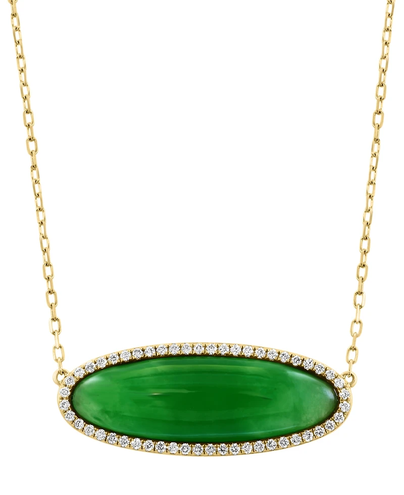 Effy Dyed Jade & Diamond (1/5 ct. t.w.) Oval Pendant Necklace in 14k Gold, 16" + 2" extender