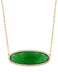 Effy Dyed Jade & Diamond (1/5 ct. t.w.) Oval Pendant Necklace in 14k Gold, 16" + 2" extender