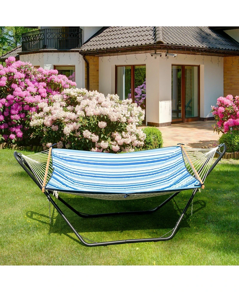 Gymax Hammock Stand Heavy Duty Steel Frame Hanging Hooks Indoor Outdoor