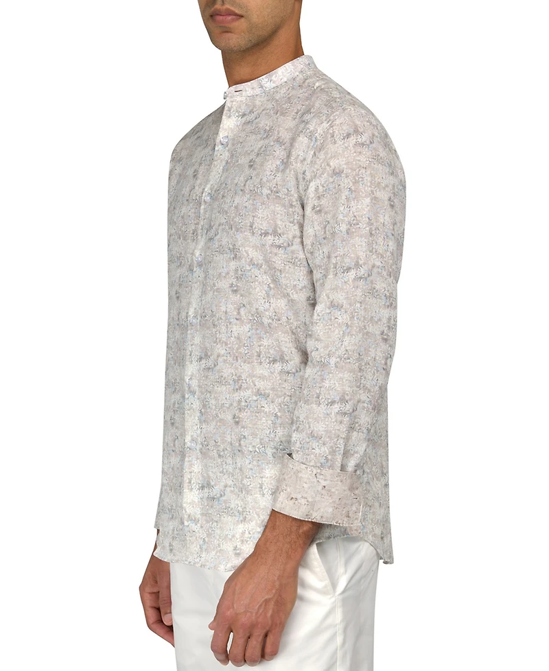 Brooklyn Brigade Men's Moisture-Wicking Abstract leaf-Print Button-Down Mandarin Shirt
