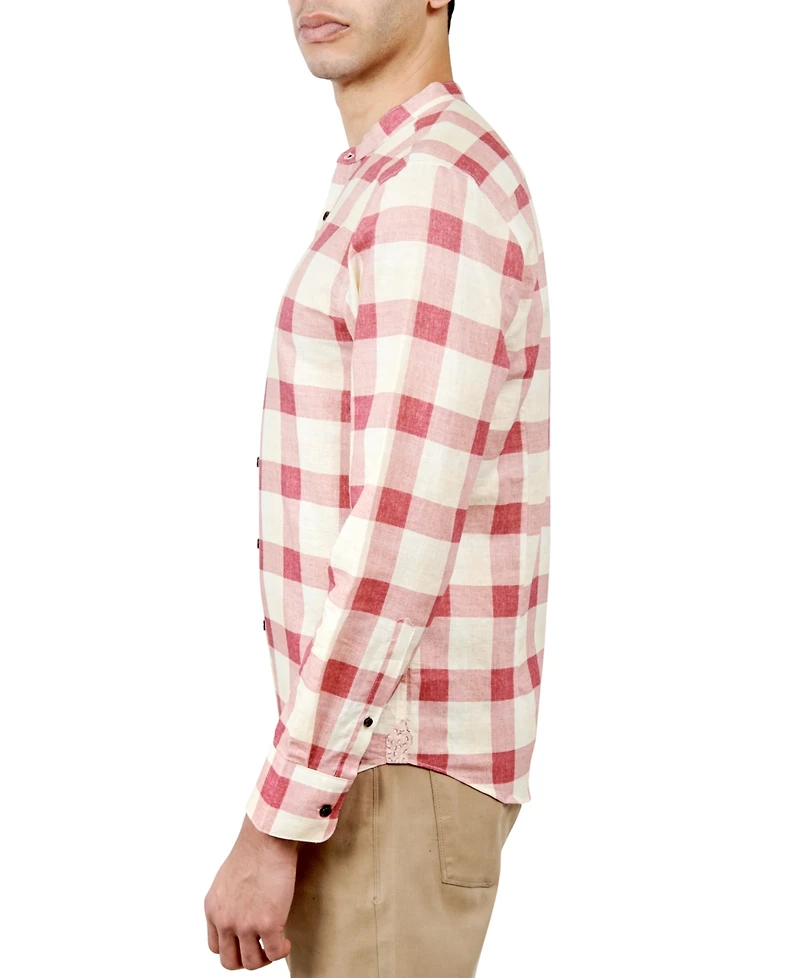 Brooklyn Brigade Men's Nash Moisture-Wicking Check Button-Down Mandarin Shirt