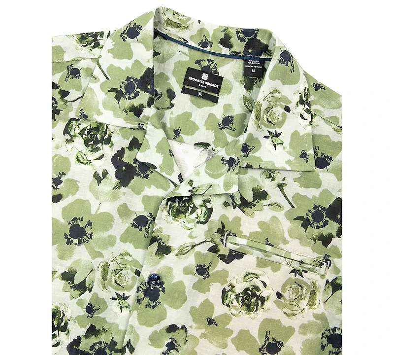Brooklyn Brigade Men's Arlington Slim-Fit Stretch Rose-Print Button-Down Camp Shirt