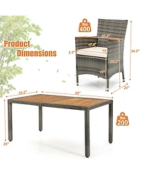 Gymax 7PCS Outdoor Dining Set Patio Acacia Wood and Rattan Furniture Set w/ Cushions