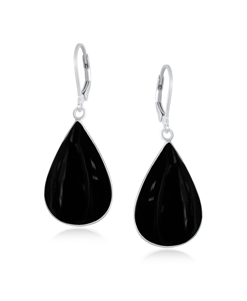 Bling Jewelry Large Iridescent Shell Stone Pear Shaped Teardrop Dangle Lever back Earrings Sterling Silver