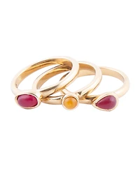 Barse Stackable Genuine Yellow and Red Agate Ring Set