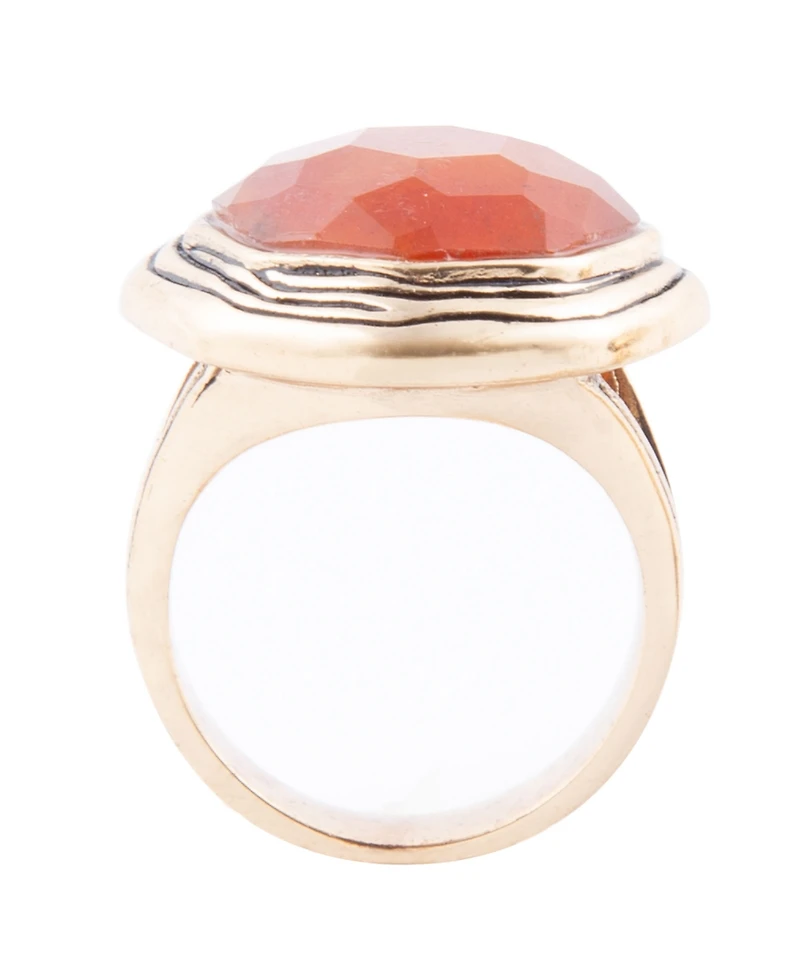 Barse River Rocks Orange Quartz Golden Bronze Octagon Ring