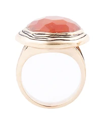 Barse River Rocks Orange Quartz Golden Bronze Octagon Ring