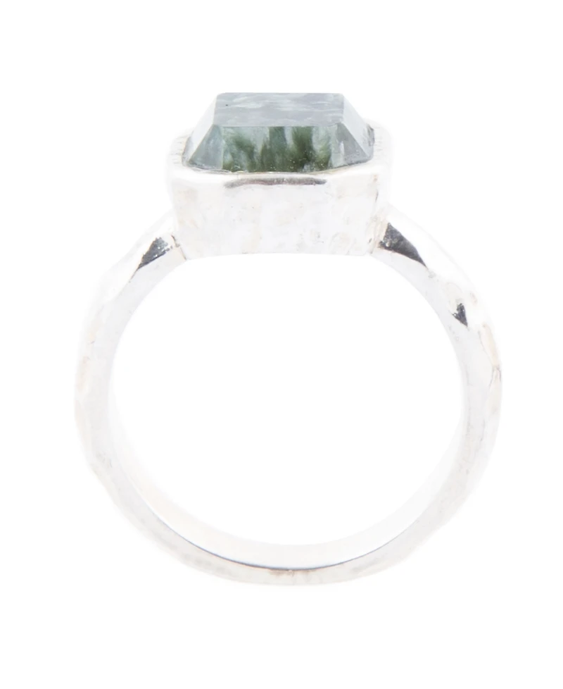 Barse Hammered Genuine Green Seraphinite Octagan Sterling Silver Ring