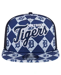 New Era Men's Navy Detroit Tigers Seeing Diamonds A-Frame Trucker 9FIFTY Snapback Hat