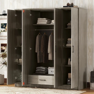 Streamdale Furniture 4-Door Wardrobe with 1 Drawer, Gray