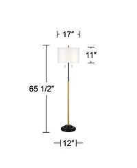 Possini Euro Design Roxie Modern Floor Lamp Standing 65 1/2" Tall Brass Black Metal Sheer Linen Double Drum Shade for Living Room Bedroom Office