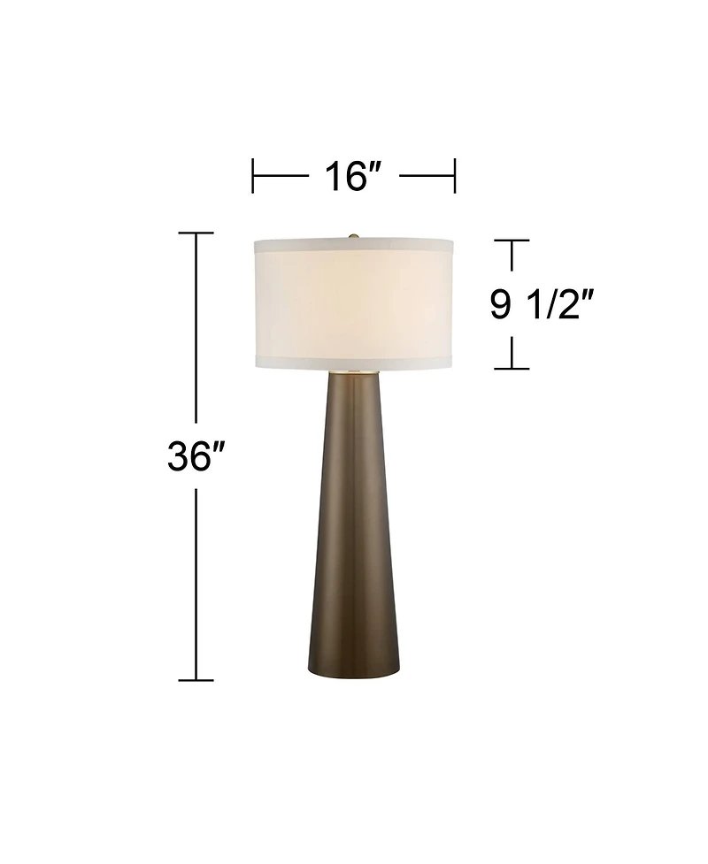 Possini Euro Design Karen Modern Table Lamp 36" Tall Dark Gold Glass with Table Top Dimmer Off White Fabric Drum Shade for Bedroom Living Room Be