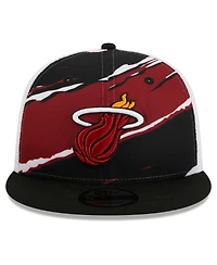 New Era Men's Black/White Miami Heat Tear Trucker 9FIFTY Adjustable Hat
