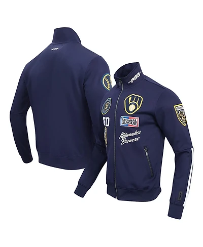 Pro Standard Men's Navy Milwaukee Brewers Fast Lane Full-Zip Track Jacket