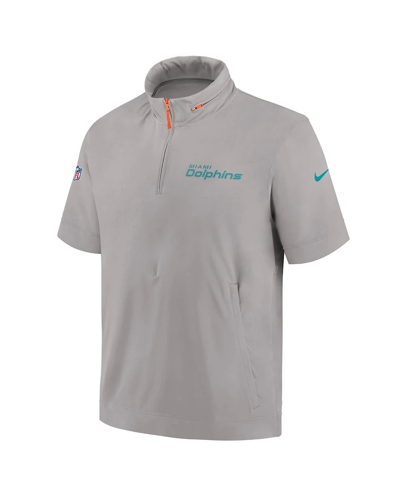 Nike Men's Gray Miami Dolphins 2024 Sideline Coach Short Sleeve Half-Zip Hoodie Jacket