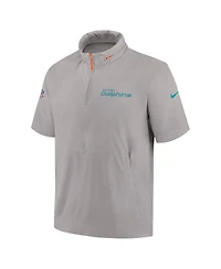 Nike Men's Gray Miami Dolphins 2024 Sideline Coach Short Sleeve Half-Zip Hoodie Jacket