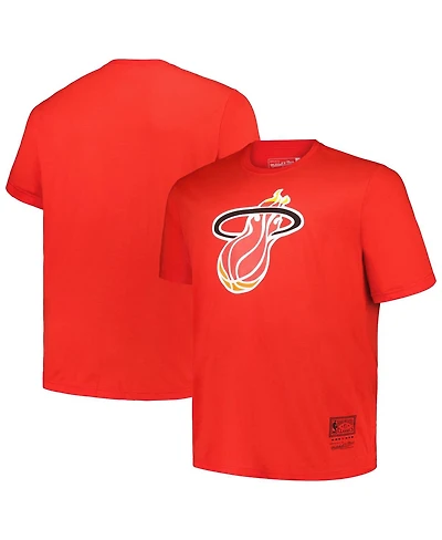 Mitchell & Ness Men's Red Miami Heat Big Tall Hardwood Classics Vintage-like Logo T-Shirt