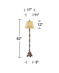 Regency Hill Rustic Floor Lamp 62" Tall French Faux Wood Antique Candlestick Beige Silk Bell Shade for Living Room Reading Bedroom Office