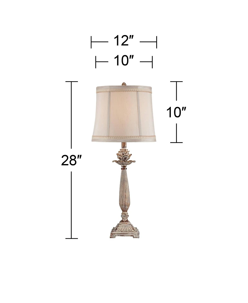 Regency Hill Petite Artichoke Font Traditional Table Lamp 28" Tall Antique White Washed Beige Fabric Bell Shade for Bedroom Living Room Nightstan