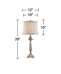 Regency Hill Petite Artichoke Font Traditional Table Lamp 28" Tall Antique White Washed Beige Fabric Bell Shade for Bedroom Living Room Nightstan